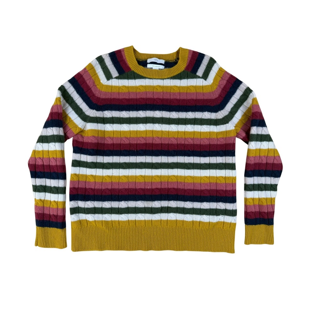 1901 XL Sweater Striped Preppy 100% Cashmere Cable Knit Crewneck